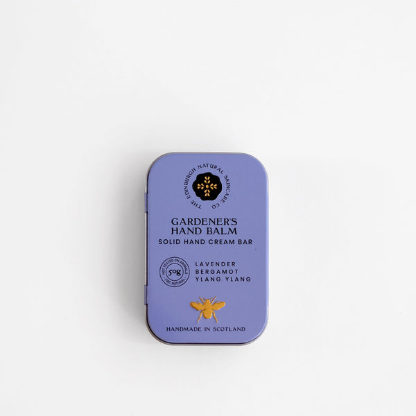 A blue tin of Gardeners Hand Balm with Lavender, bergamot and ylang ylang