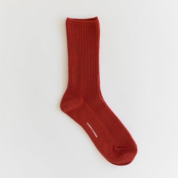 ribbed cotton socks | rust