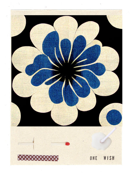 wish card | blue woodblock flower