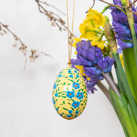 yellow and blue floral easter egg