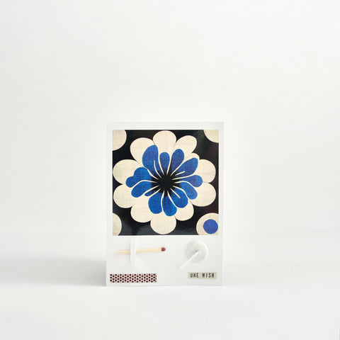 wish card | blue woodblock flower