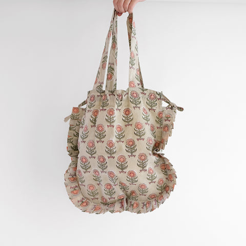 block print tote bag on white background
