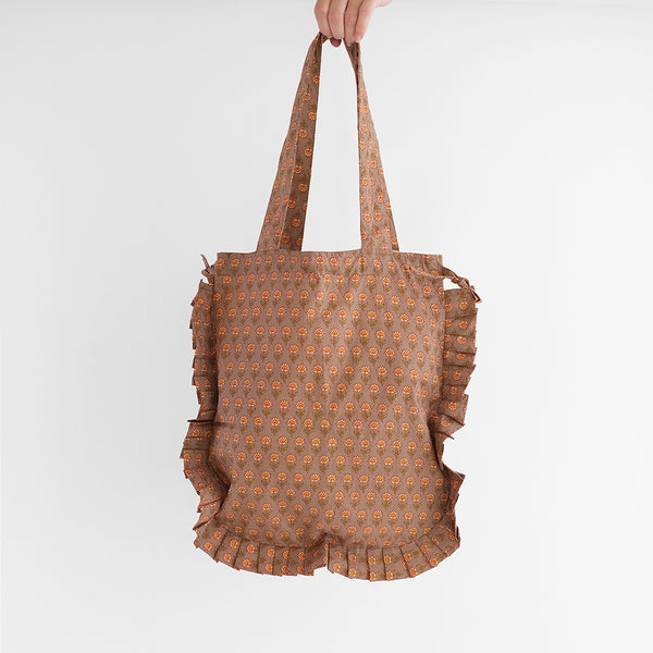 block print frill tote | spring daisy